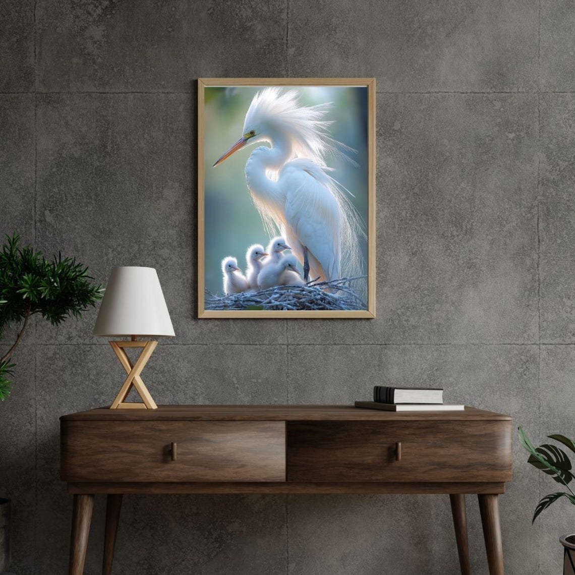 Mother Egret And Chicks Nest Serene Bird Family Nature Poster - Image 3