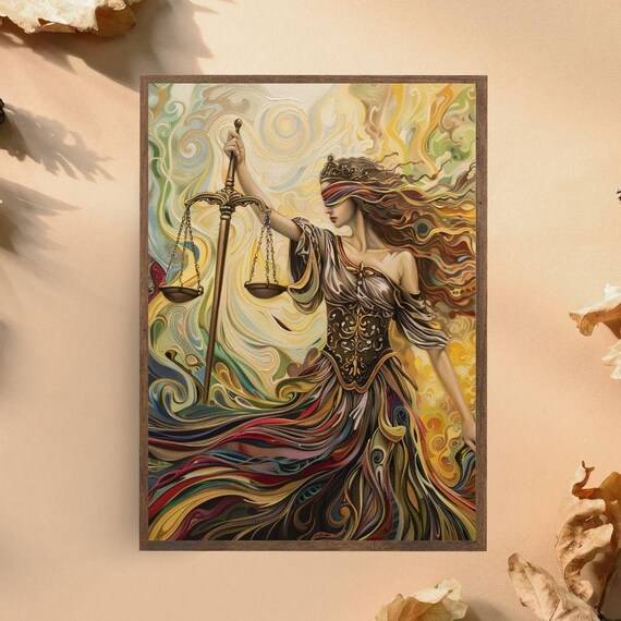 Lady Justice Abstract Blindfolded Scales Colorful Legal Art Poster
