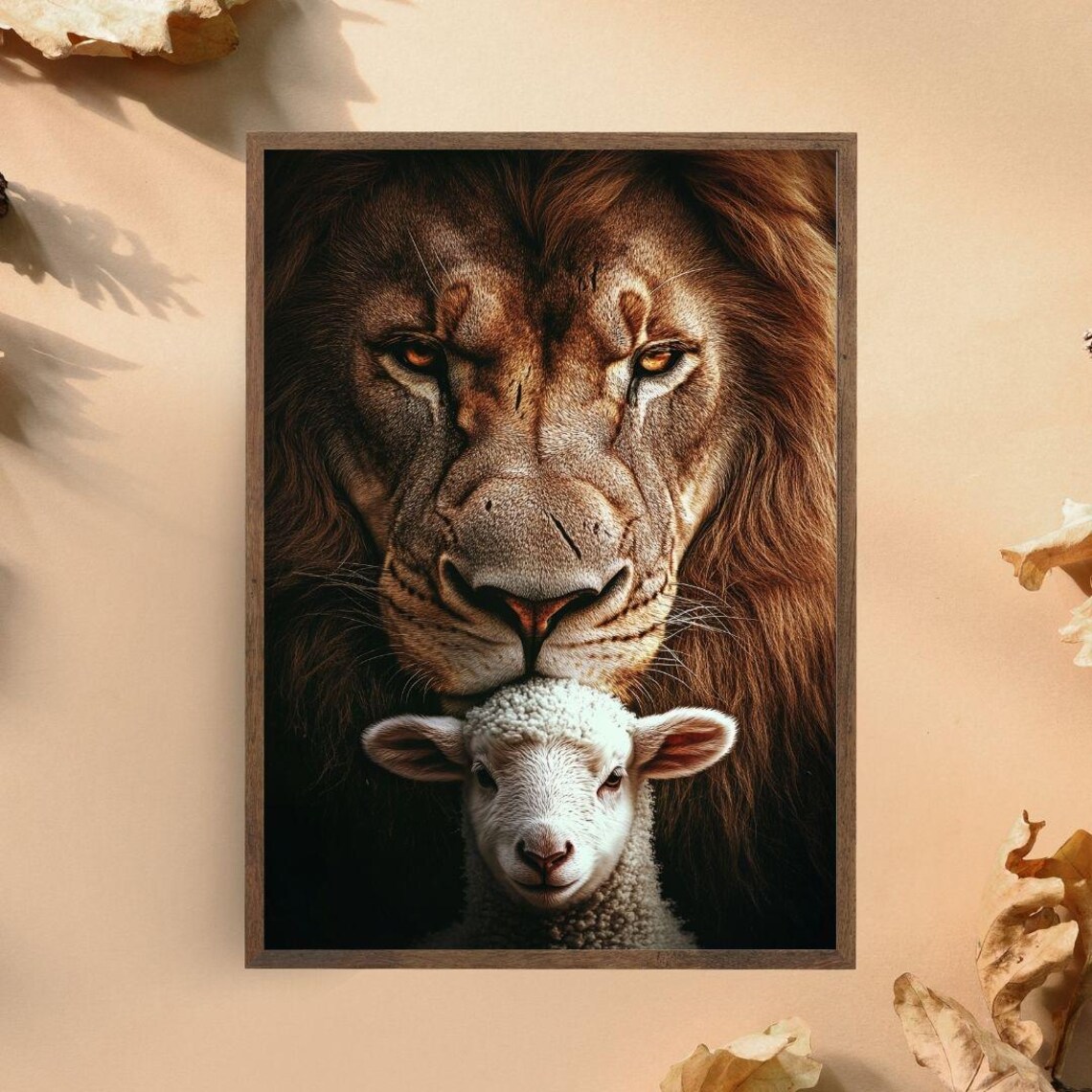 Lion And Lamb Print Gentle Guardian Strength Innocence Symbolic Art Poster