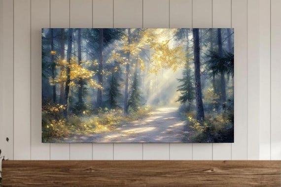 Classic Vintage Watercolor Painting Of Dawns Whisper Enchanted Morning Forest Landscape Frame Tv Wall Art Moody Room Artwork Screensaver