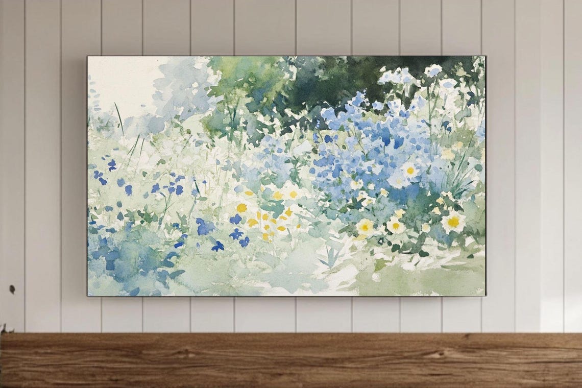Blue and White Wildflowers Loose Watercolor Garden Art Poster