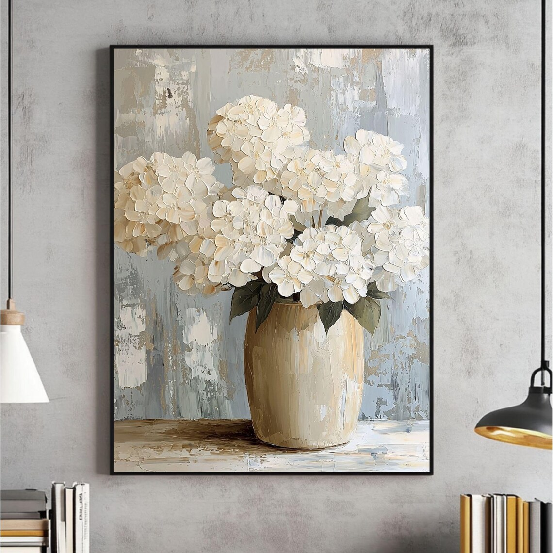 White Hydrangeas Vintage Farmhouse Botanical Art Print