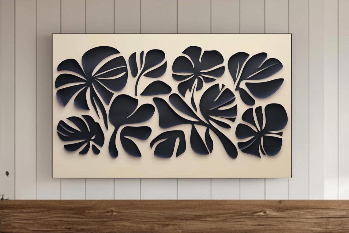 Bold Black Monstera Leaf Silhouettes On A Cream Japandi Wall Art
