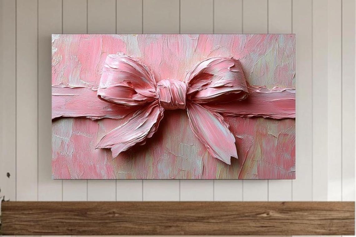 Pink Impasto Ribbon Tied Bow Texture Art Romantic Bedroom Wall Poster