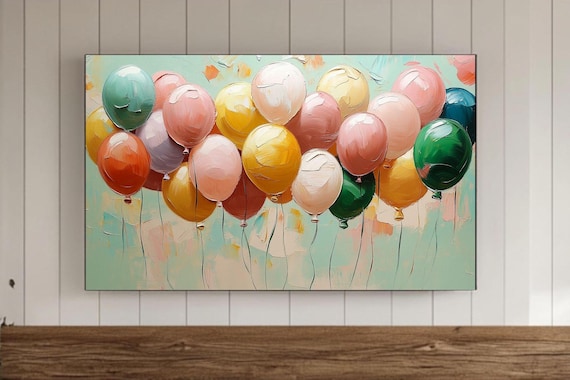 Pastel Painted Balloons on Mint Background Whimsical Art Poster
