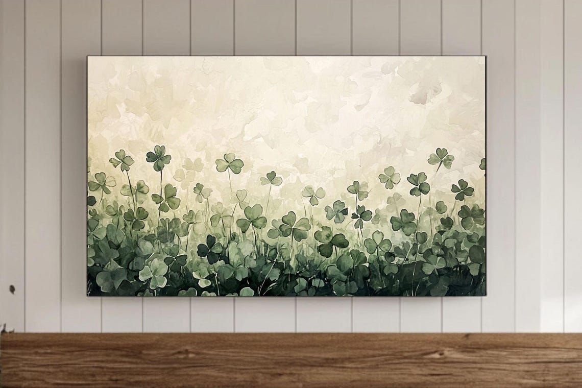 Soft Clover Meadow Pale Green Watercolor Botanical Art Poster
