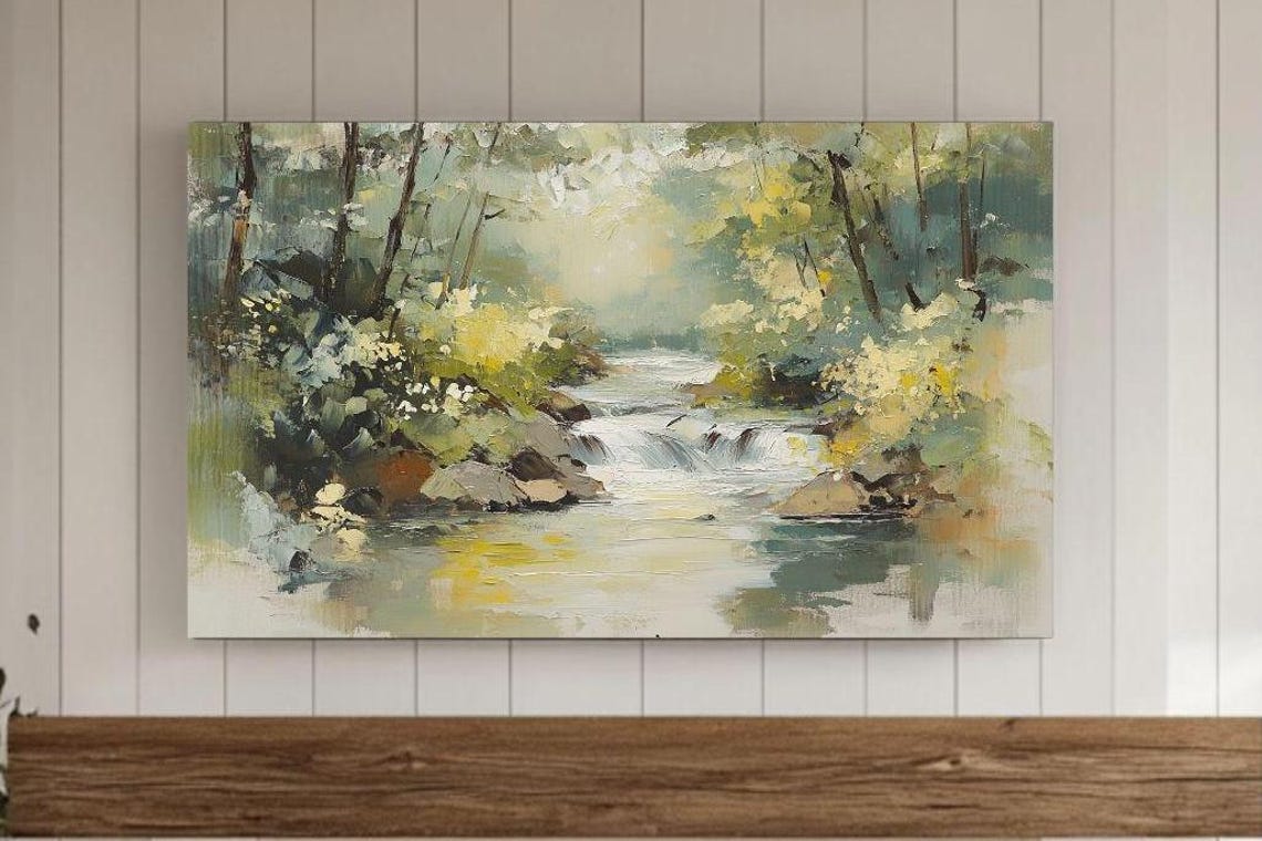 Forest Stream Waterfall Painting Impressionist Spring Landscape Poster
