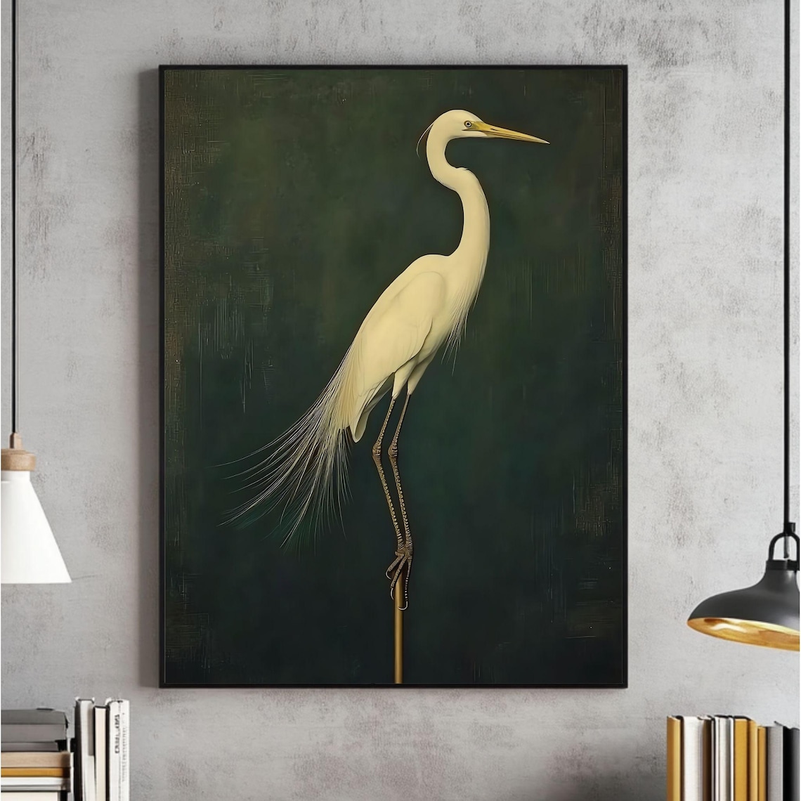 Vintage Crane Bird Print, Japanese Painting Art