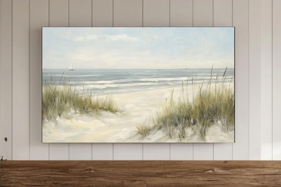 Serene Beach Dune Grass With Sailboats On A Calm Ocean Sea Poster