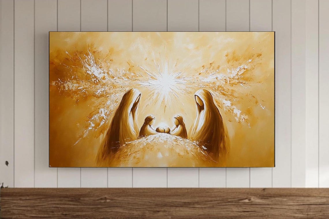 Angels and Children Under Bright Bethlehem Star Nativity Poster
