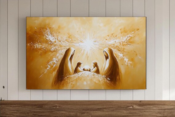 Angels and Children Under Bright Bethlehem Star Nativity Poster