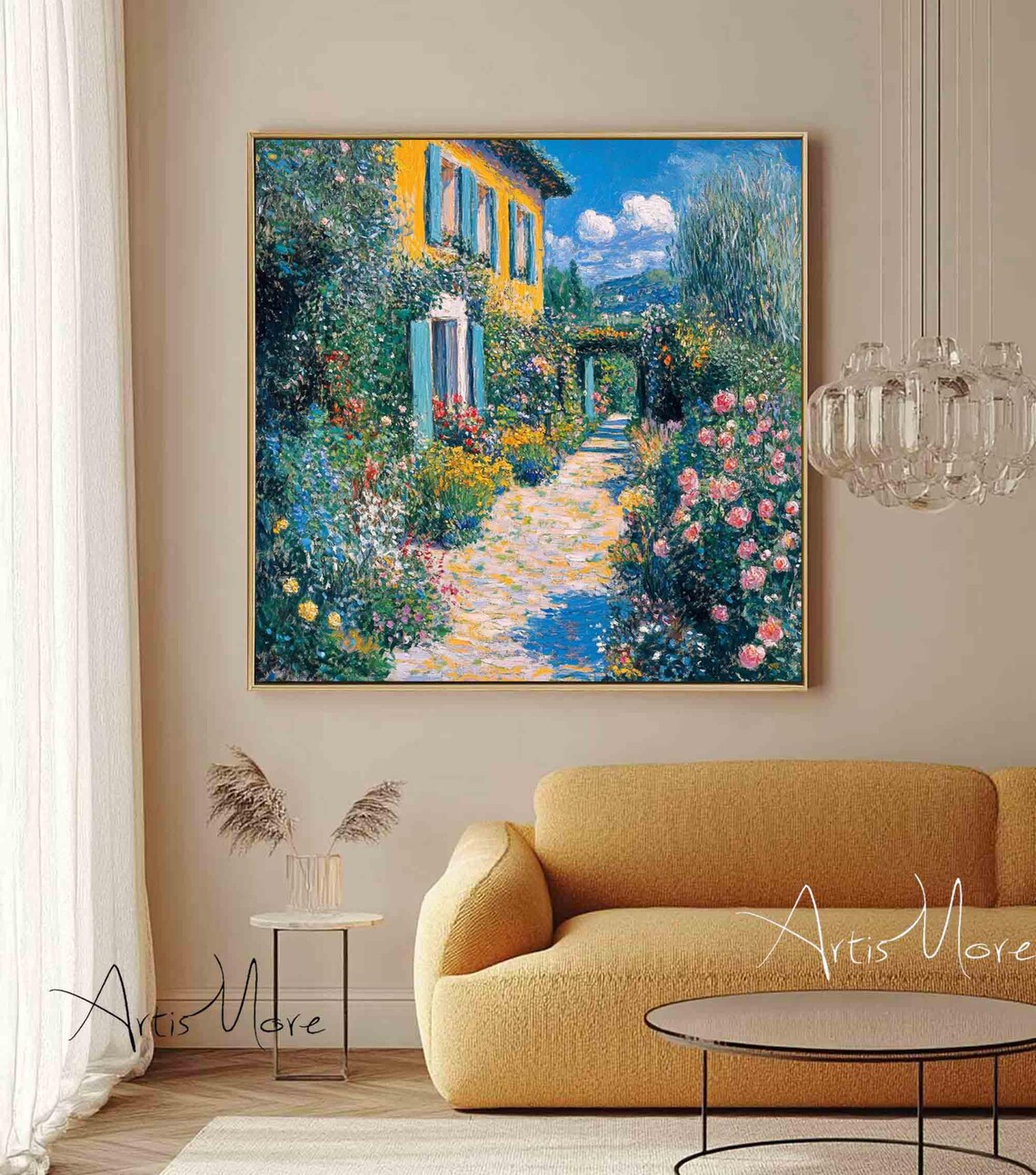 Original Garden Painting Flower Texture Painting On Blue Yellow Wall Art Abstract Flower Art Fashion Decor Luxurious Floral Art - Image 5