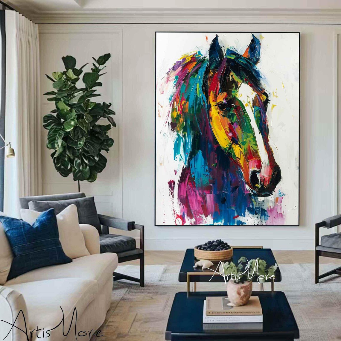 Colorful Abstract Horse Head Painting Rainbow Equine Portrait Wall Art - Image 5