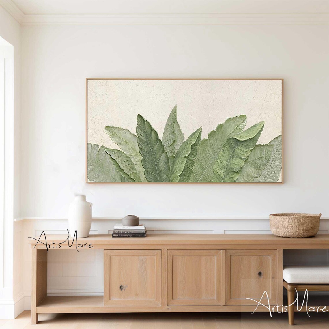 Minimalist Green Palm Leaves Panoramic Botanical Canvas Art Poster