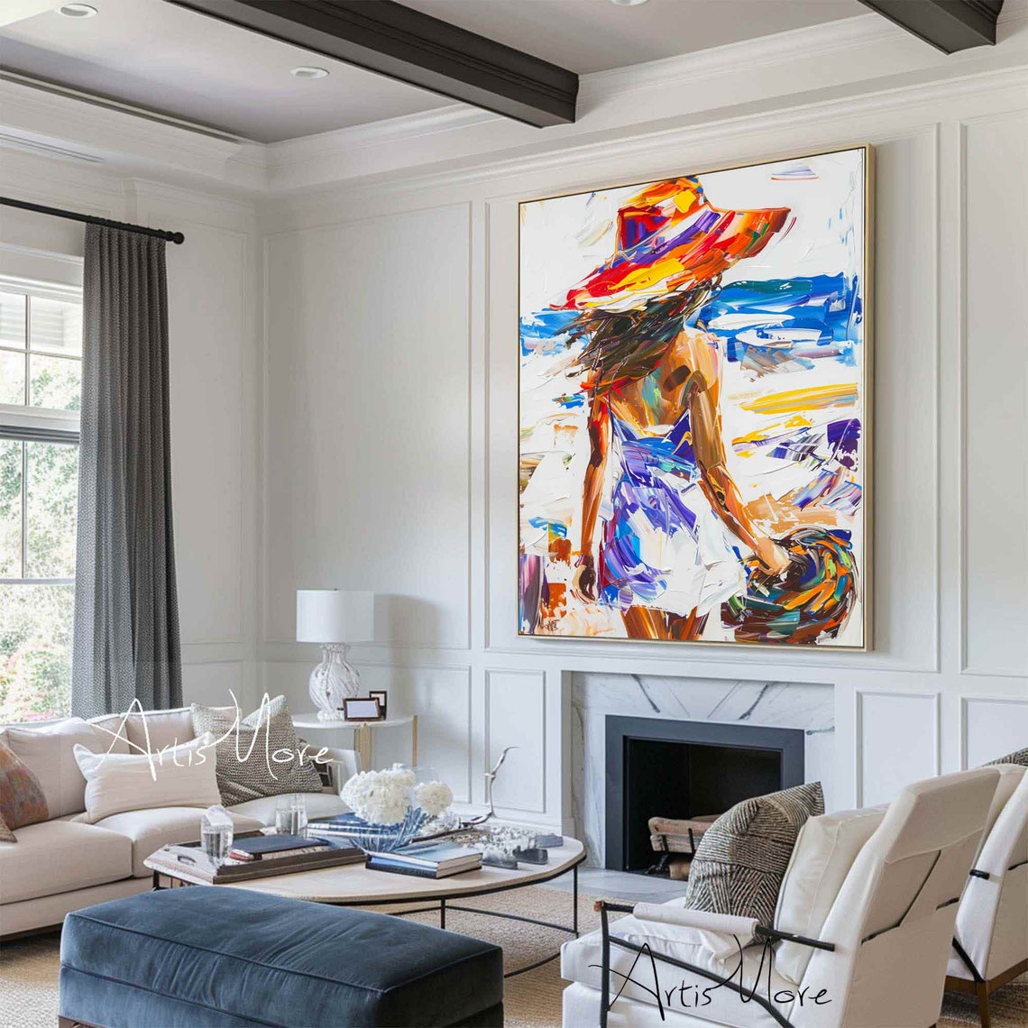 Minimalist Woman Figure Art Colorful Texture Art Painting Large Wall Art Female Figure Painting Modern Living Room Wall Art Decor - Image 2