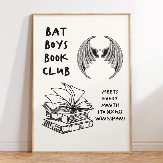Bat Boys Book Club Black Ink Wings Romantasy Reader Art Poster