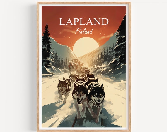 Lapland Poster Wall Art Travel Illustration Finland Vintage Gift Print