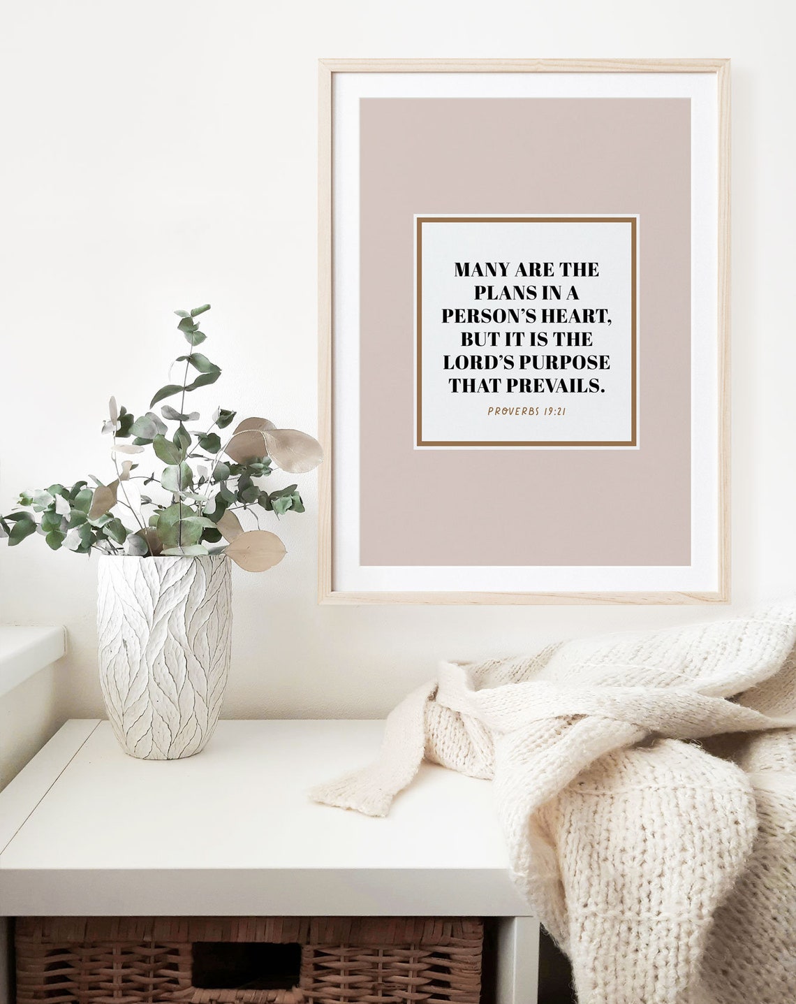 Proverbs 19:21 The Lords Purpose Prevails Bible Verse Beige Poster - Image 4