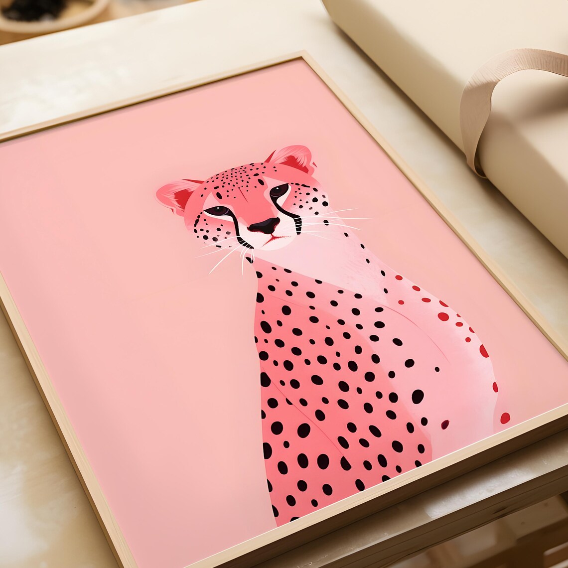 Pink Cheetah Poster Wall Art Animal Illustration Tiger Bright Home Decor Print