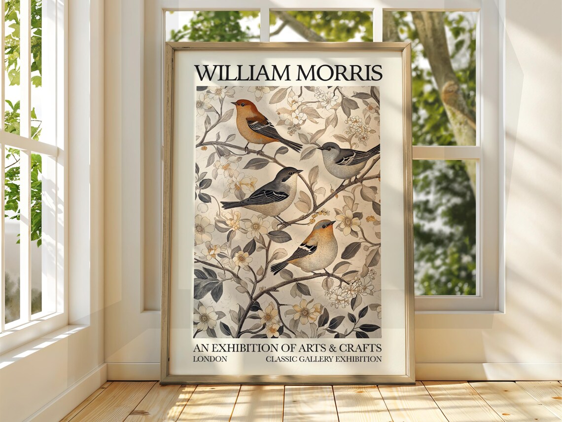 William Morris Style Bird Poster, Floral Art Print