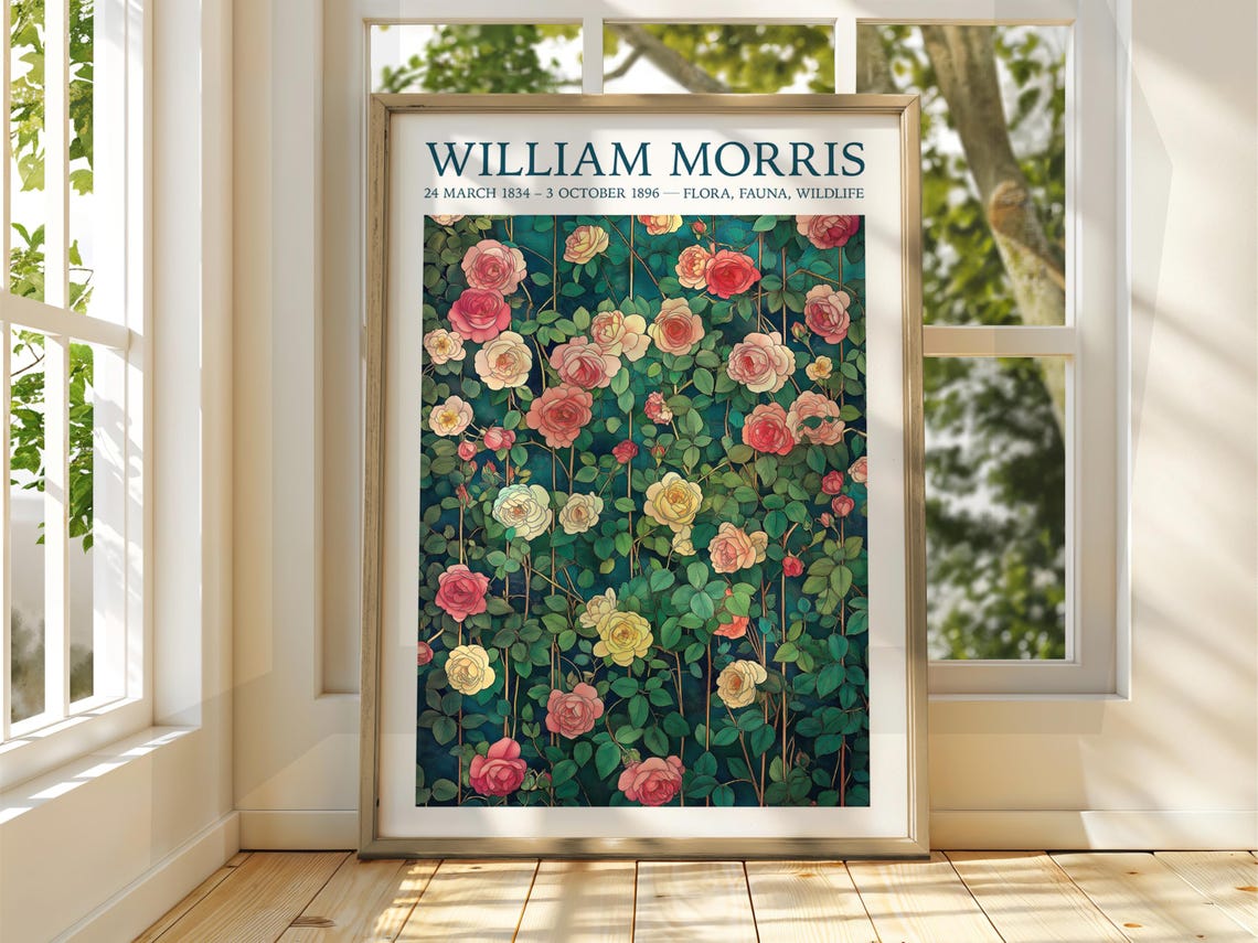 William Morris Style Climbing Roses Exhibition Botanical Poster