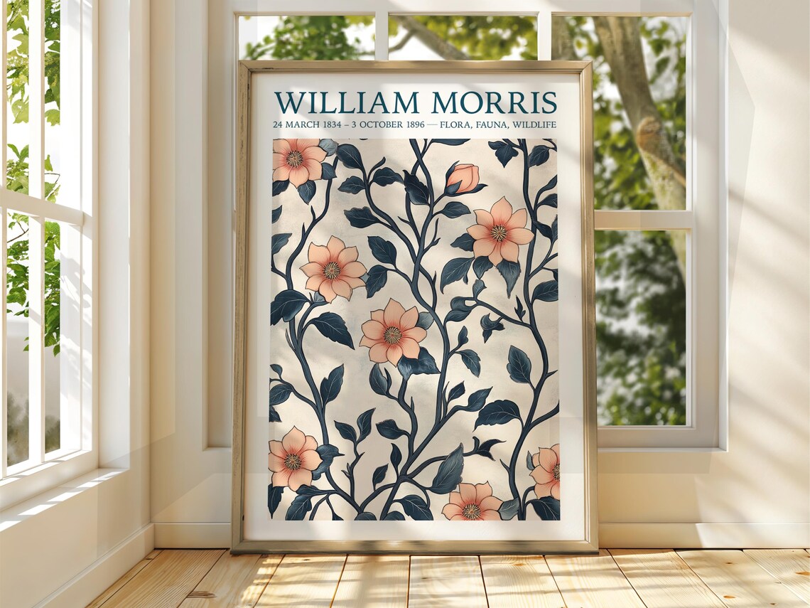 William Morris Pink Blossom Floral Exhibition Botanical Poster