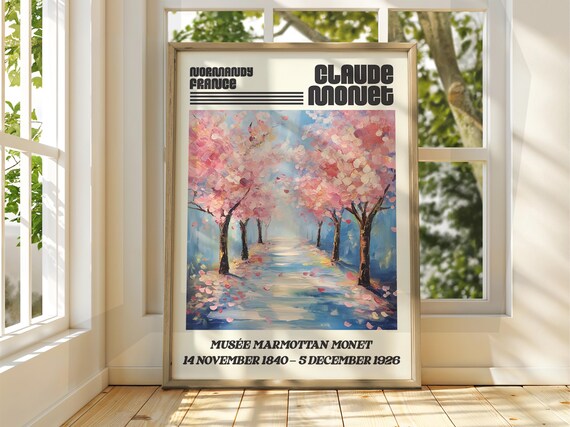 Claude Monet Cherry Blossom Lane Spring Impressionist Exhibition Poster
