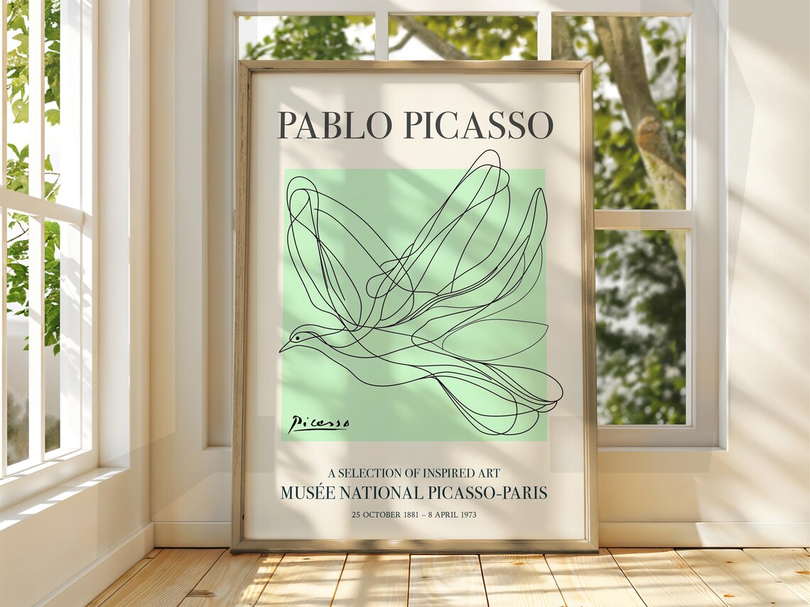 Pablo Picasso Dove Line Art Peace Bird Museum Exhibition Poster