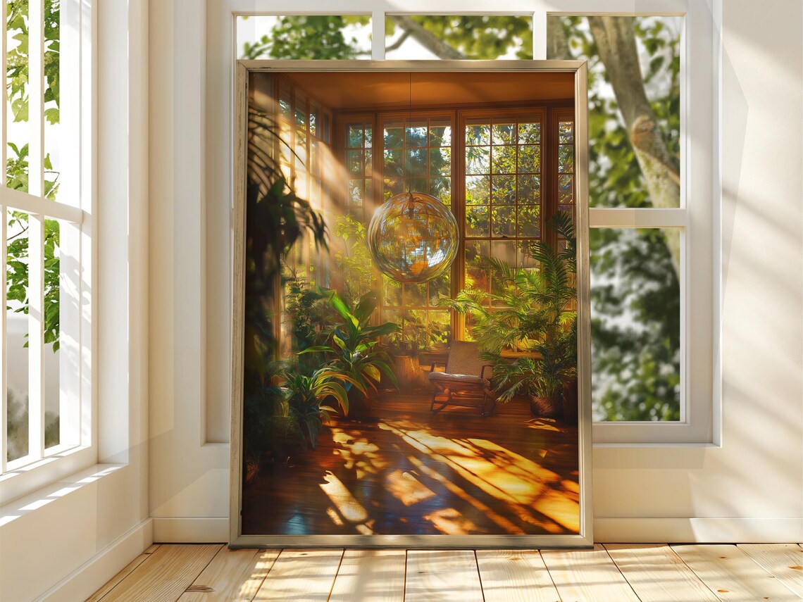 Glass Disco Ball Conservatory Sunroom Houseplant Retro Warm Poster