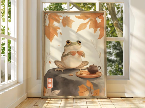 Japanese Vintage Frog Art Matsumoto Hoji Wall Animal Poster Funny Print Tea