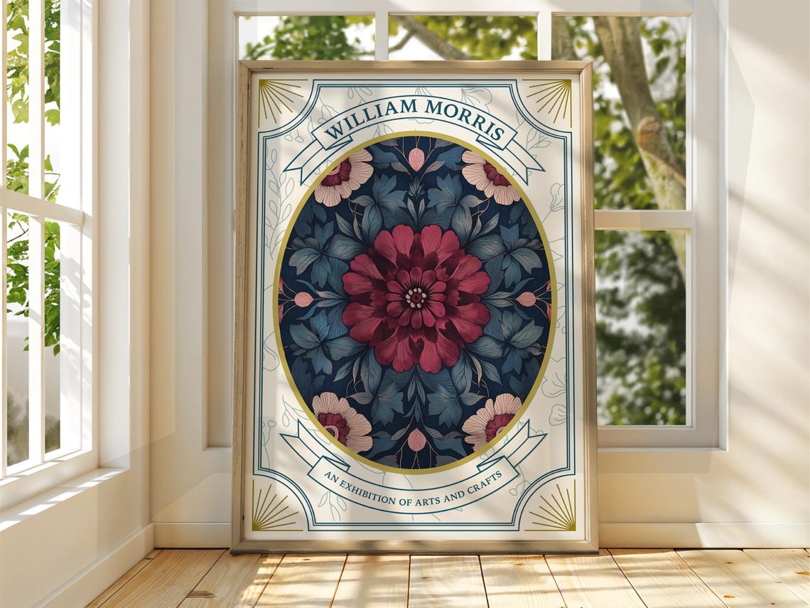 William Morris Red Flower Botanical Exhibition Gallery Poster