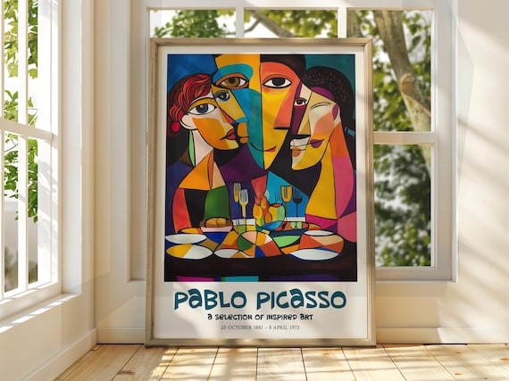 Pablo Picasso Inspired Cubist Faces Selection Art Exhibition Poster
