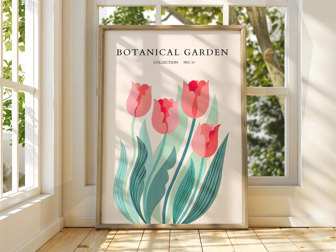 Botanical Garden Collection No 51 Pink Tulip Flower Art Poster