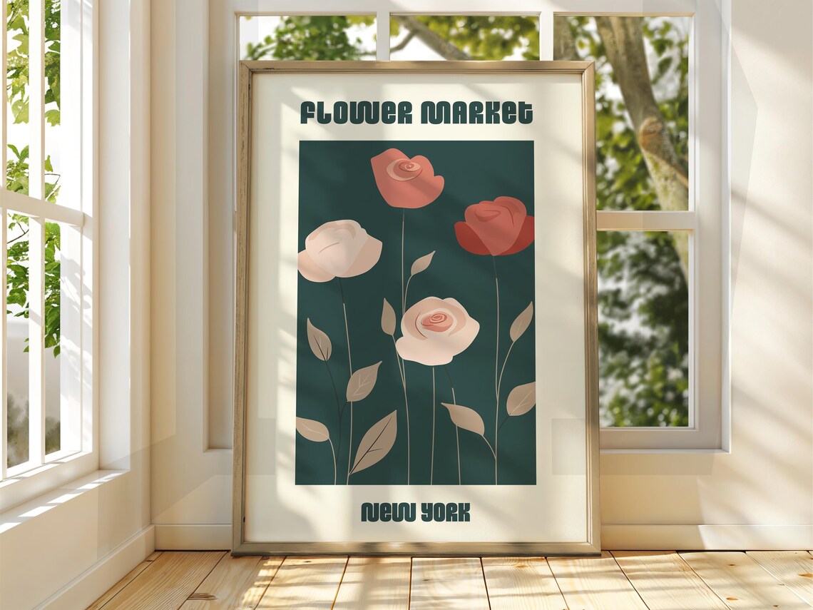 Flower Market New York Pink Roses Botanical Exhibition Art Poster