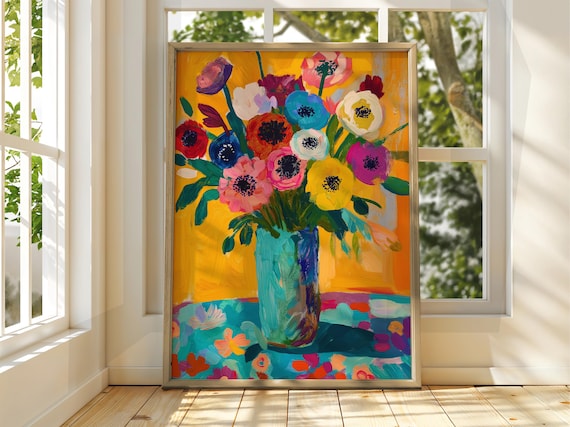 Matisse Style Flower Vase Colorful Anemones Still Life Art Poster