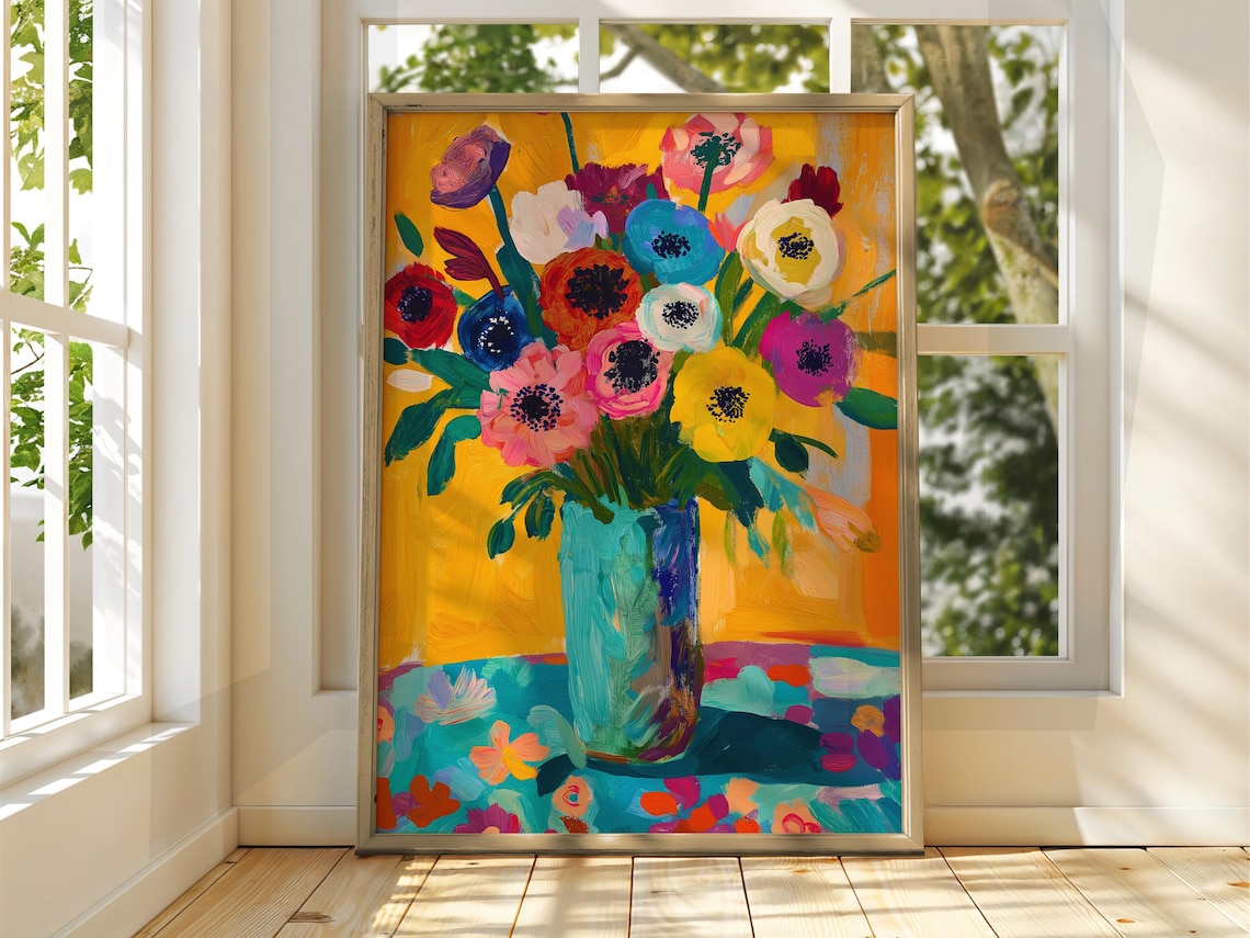 Matisse Style Flower Vase Colorful Anemones Still Life Art Poster