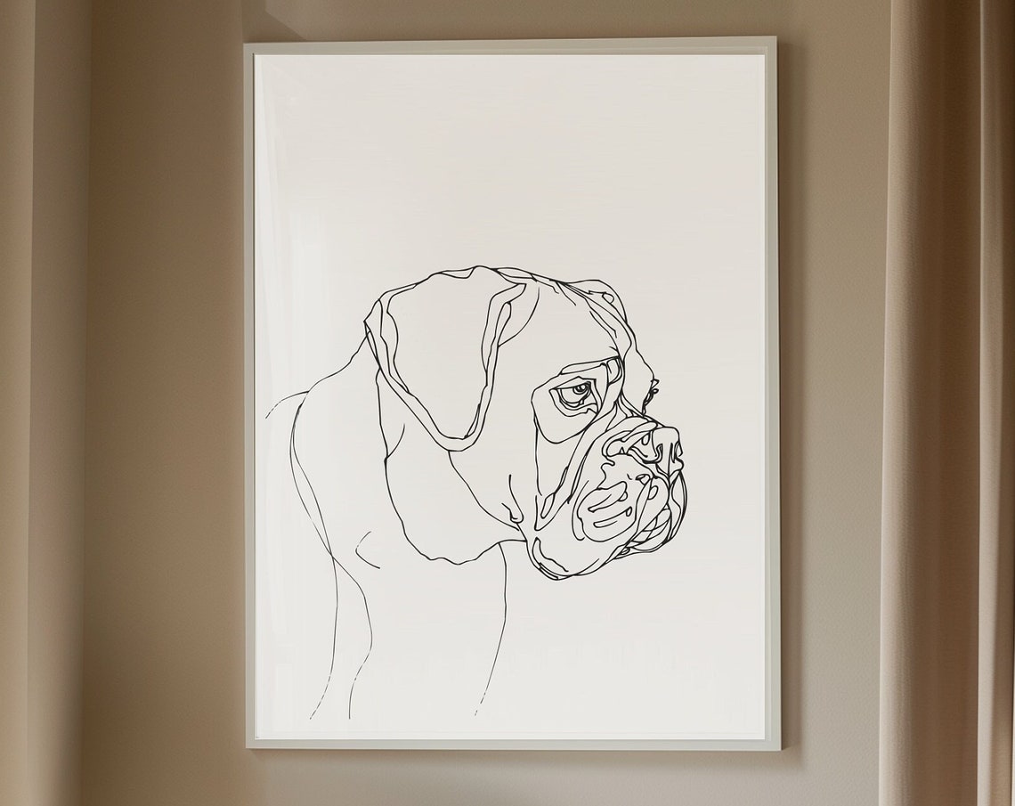 Wrinkled Jowl Dog Side Profile Minimal Line Drawing Canine Poster