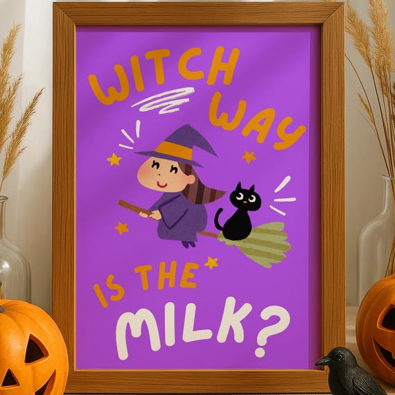 Halloween Nursery Print Witch Cat Art Funny Baby Room Decor