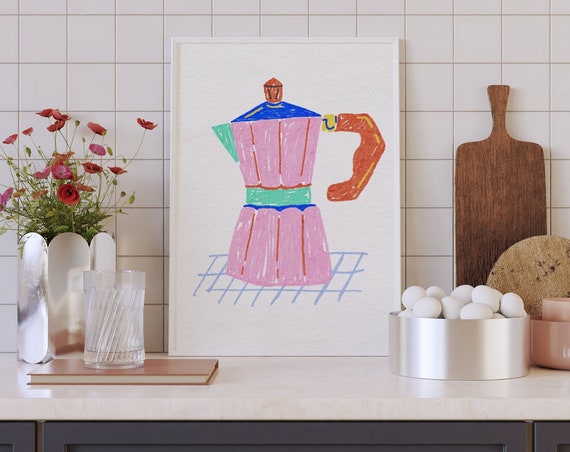 Colorful Moka Pot Illustration Kitchen Art Print