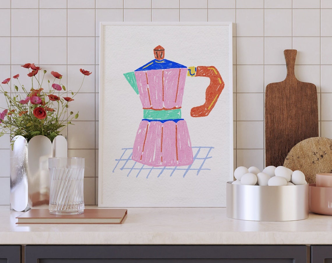 Colorful Moka Pot Illustration Kitchen Art Print