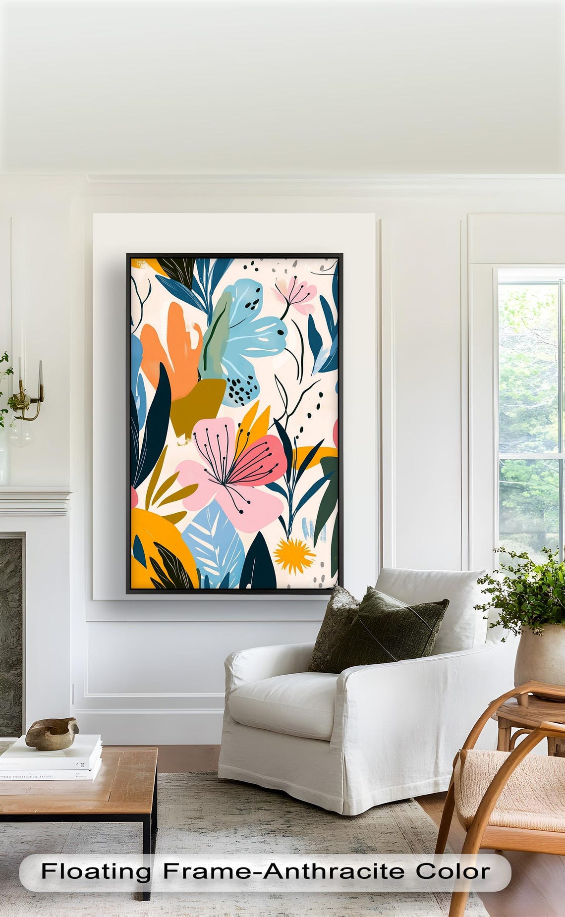 Tropical Floral Vertical Wall Art, Modern Nature Decor