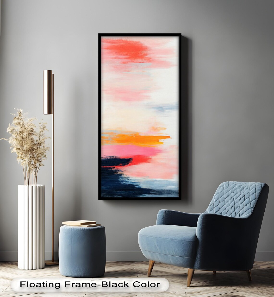 Sunset Pink And Navy Abstract Wall Art - Image 3