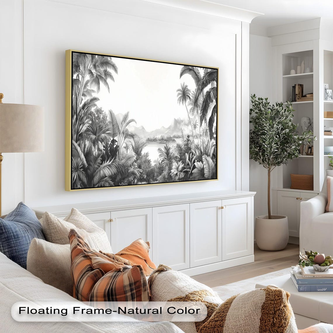 Black And White Jungle Tropical Landscape Art Print - Image 4