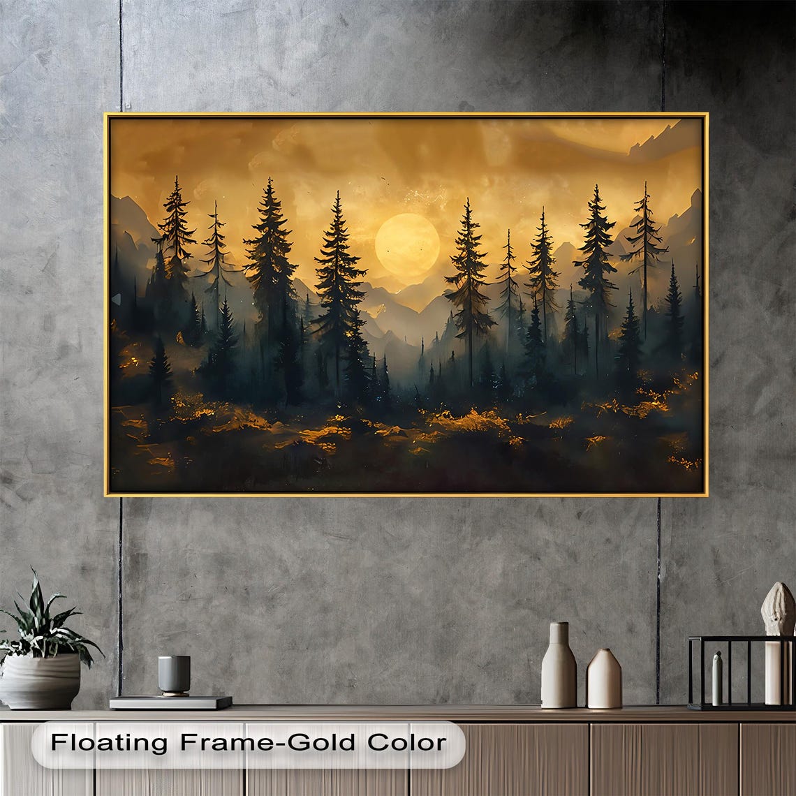 Golden Sunset Forest, Rustic Mountain Landscape - Image 4