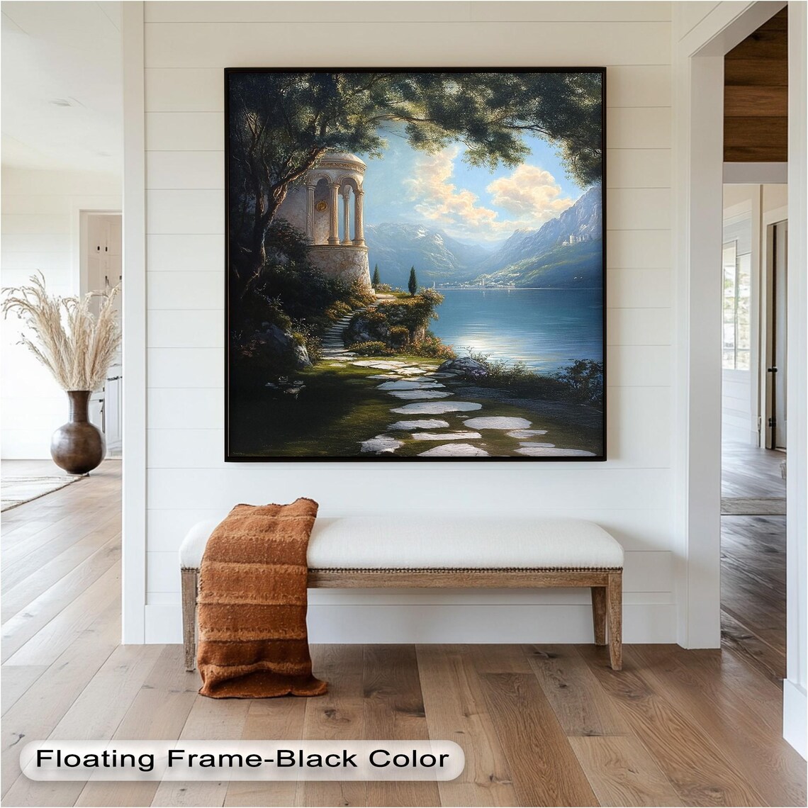 Temple By The Lake, Serene Nature Landscape Print