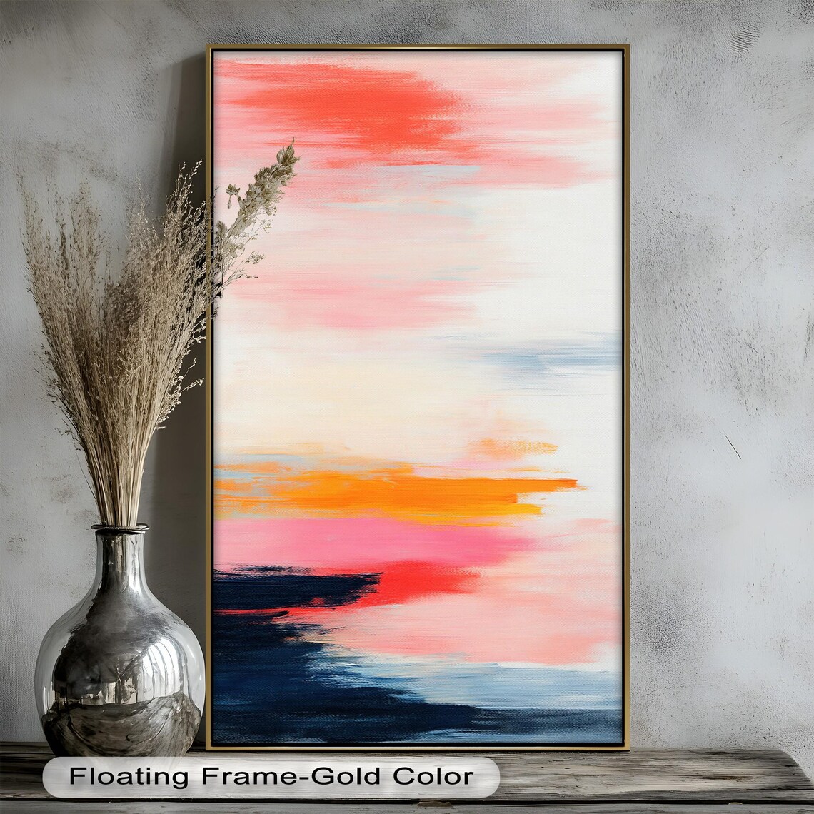 Sunset Pink And Navy Abstract Wall Art - Image 2