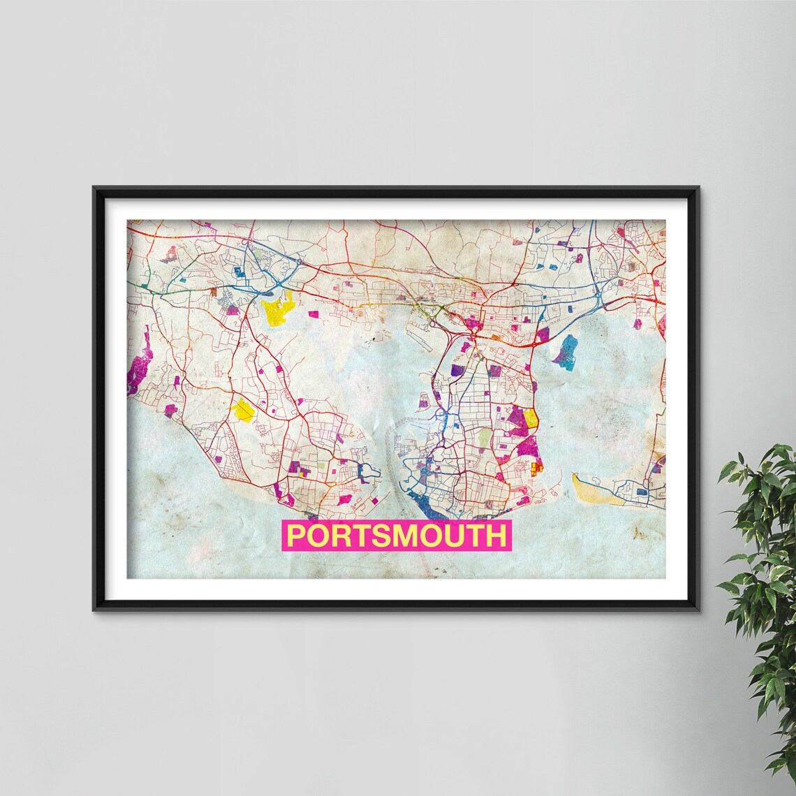 Portsmouth England Street Map Poster Colorful Watercolor City Map Art