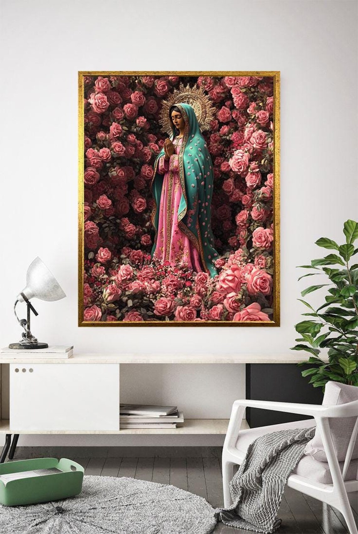 Virgin Of Guadalupe Floral Roses Religious Devotional Art Poster