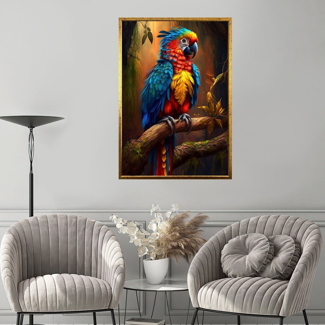 Scarlet Macaw Parrot Branch Vibrant Tropical Bird Portrait Poster