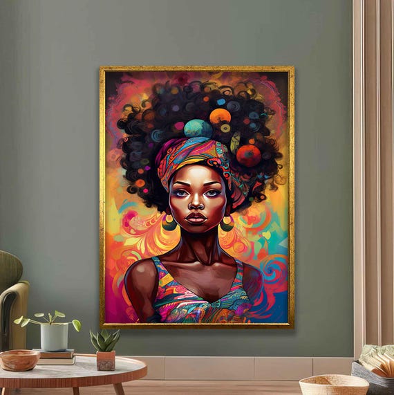 Afro Beauty Wall Art Colorful Portrait Vibrant Ethnic Fashion Print